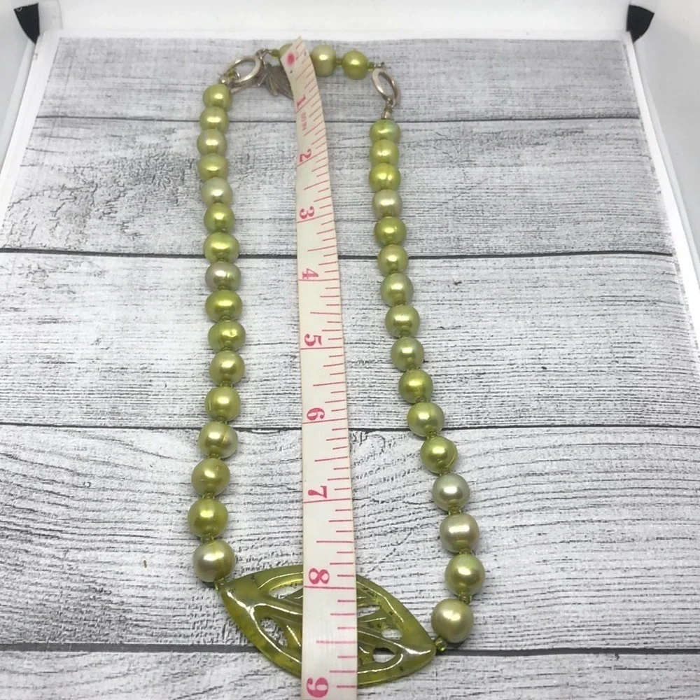 Artisan vintage freshwater pearl leaf pendant statement necklace sterling